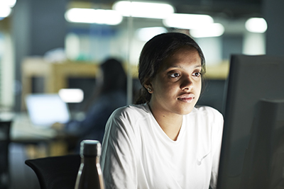 Student looking at computer